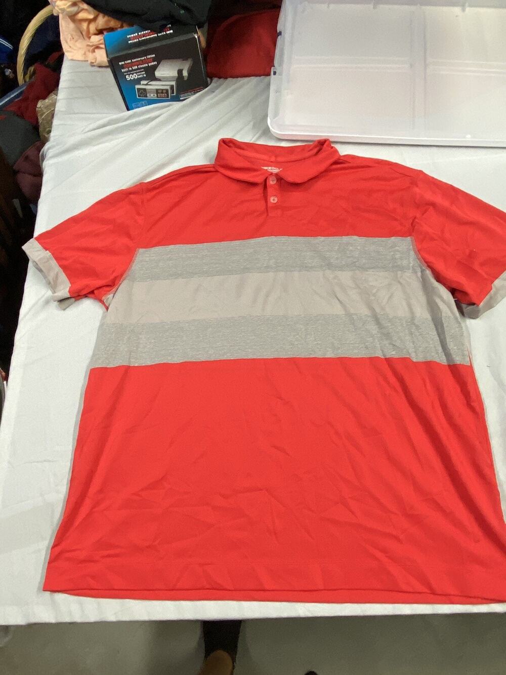 Nike Golf Tour Performance Mens Polo 2XL Gray Red Striped Short Sleeve Shirt